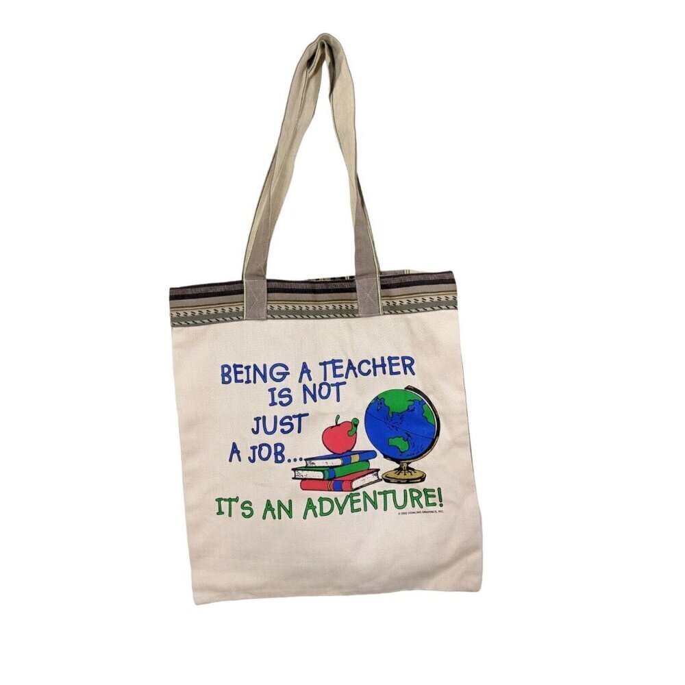*Teachers Canvas Tote Book Bag Graphics Beige New Without Tags Gift Canada